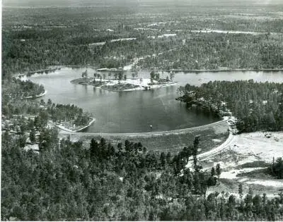 Photograph from the Facebook post “Hodges Gardens as it was being developed.”