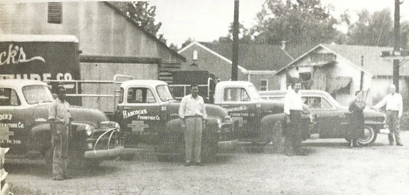 Photograph from the Facebook post “Hancock Furniture delivery crew and fleet!”