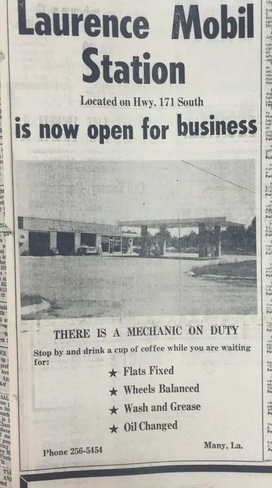 Photograph from the Facebook post “Laurence Mobil Station, 1970s.”