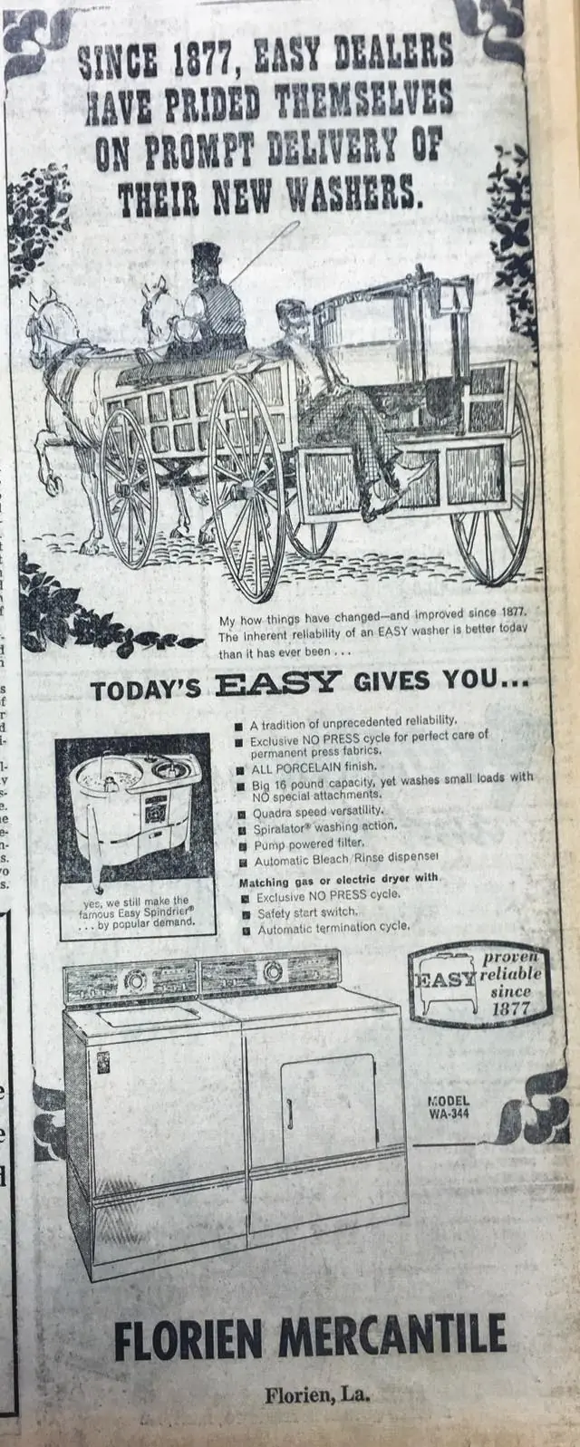 Photograph from the Facebook post “Florien Mercantile ad in 1967”