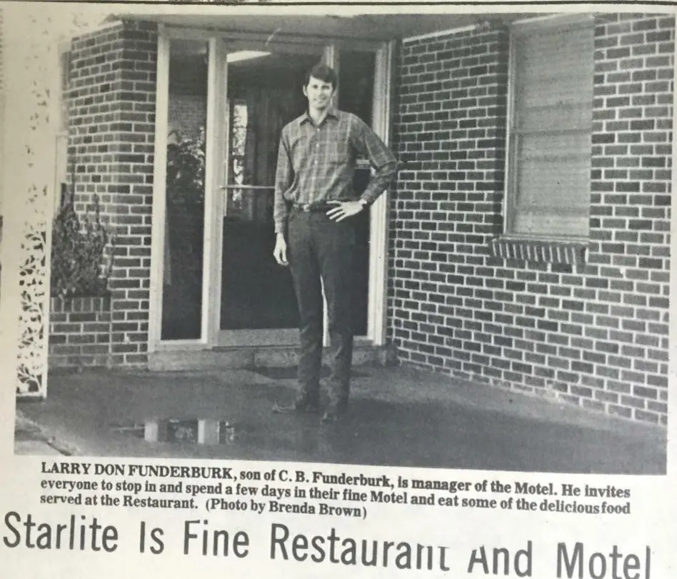 Photograph from the Facebook post “Larry Don Funderburk manages Starlite Motel in Many in 1967”
