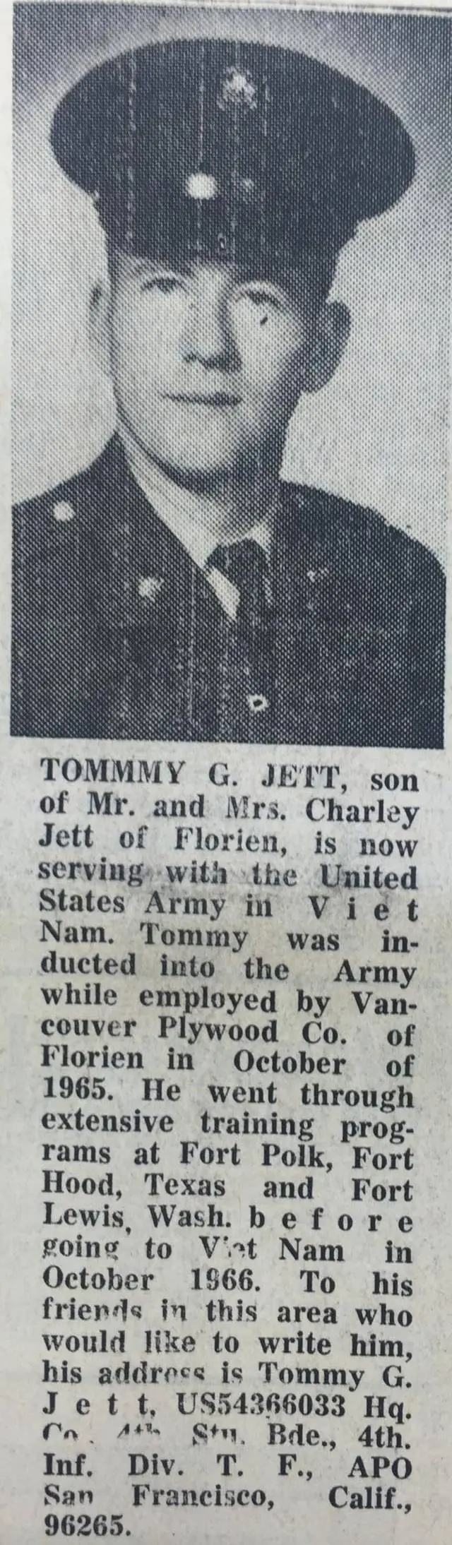 Photograph from the Facebook post “Tommy Jett, serving in the Army in Vietnam in 1967.”
