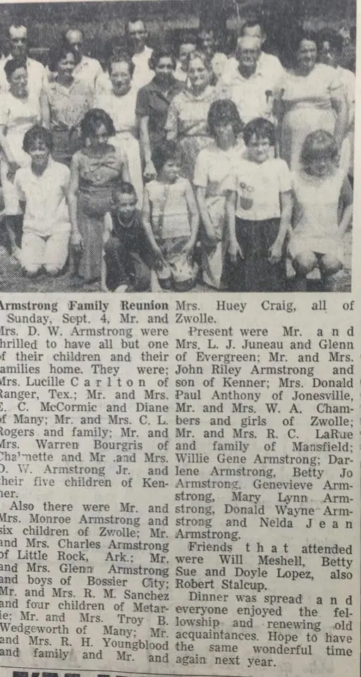 Photograph from the Facebook post “Armstrong Family reunion, 1966”