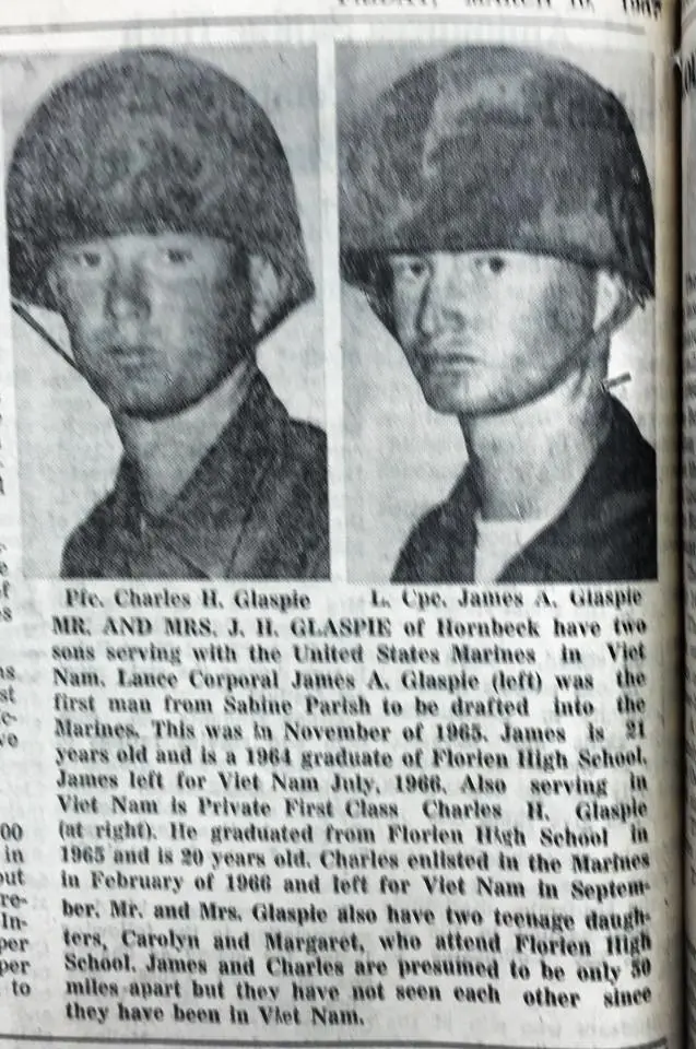 Photograph from the Facebook post “Charles and James Glaspie of Florien both served in Vietnam.”