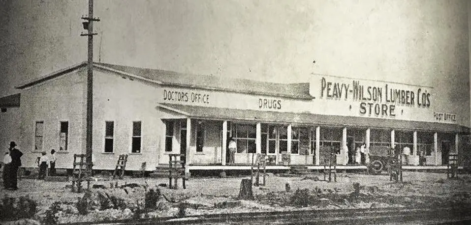 Photograph from the Facebook post “Once in Peason was the Peavy Wilson Lumber Company store.”