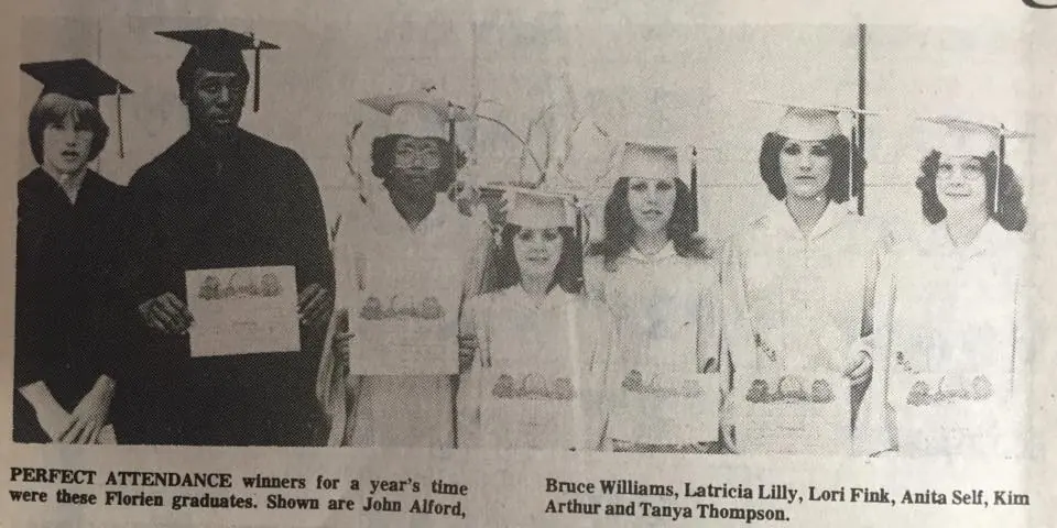 Photograph from the Facebook post “Florien graduates recognized with honors, 1980”