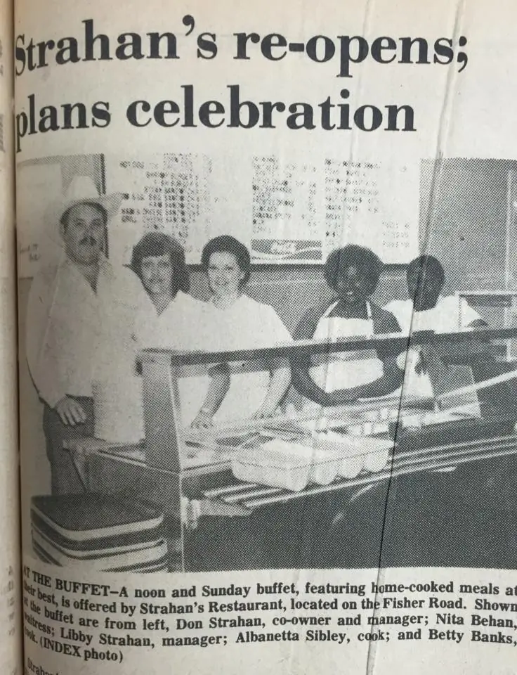 Photograph from the Facebook post “1980, Strahans Restaurant reopens”