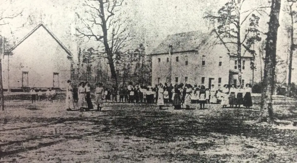 Photograph from the Facebook post “Union Baptist Chirch, left, and Belmont School, right, as they appeared in 1912”