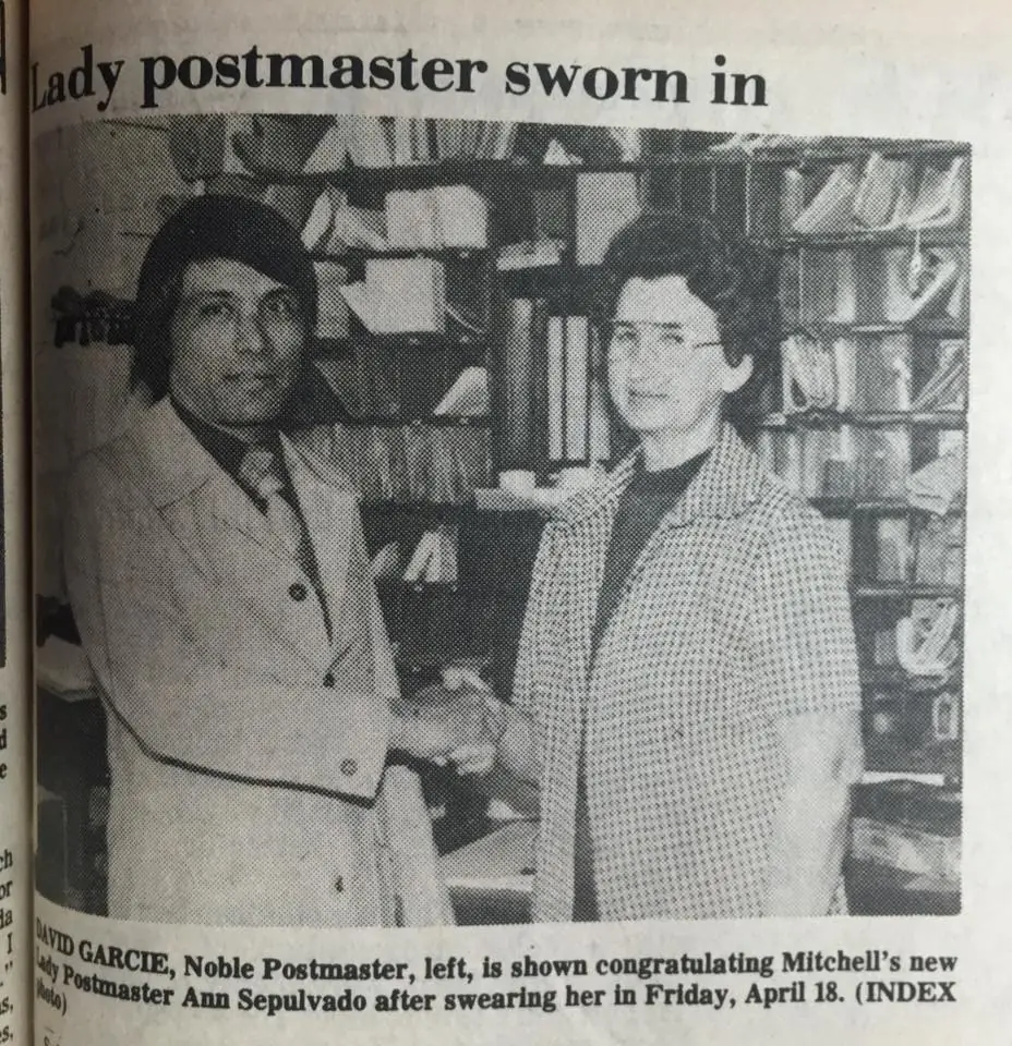 Photograph from the Facebook post “Postmaster Ann Sepulvado, 1980, Noble, Louisiana.”