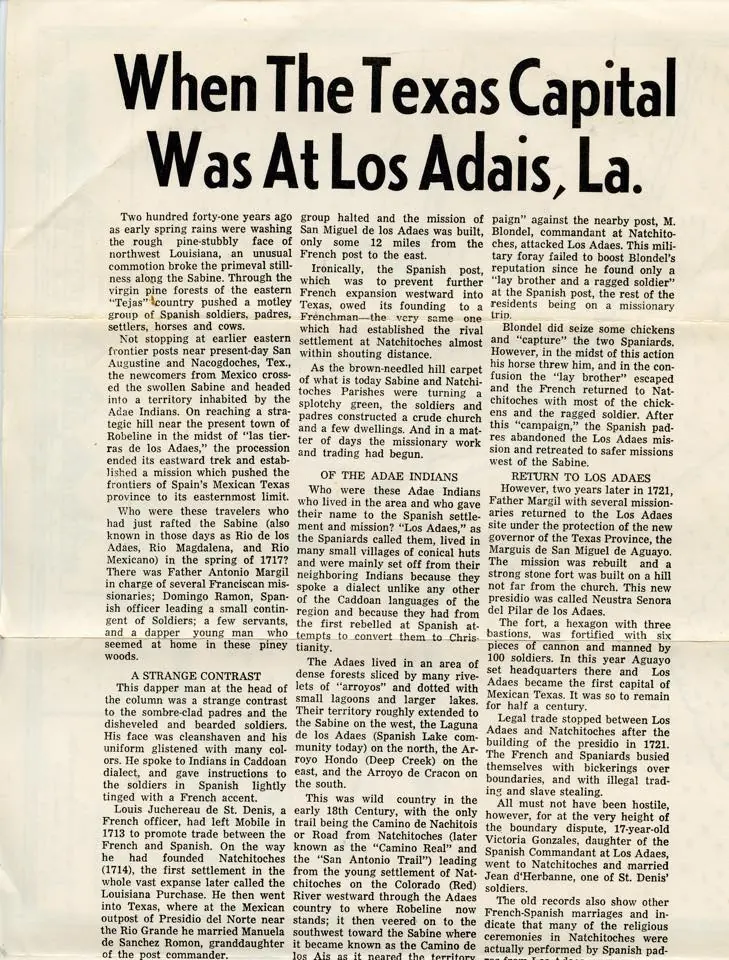 Photograph from the Facebook post “When the Texas Capiital was at Los Adais, right here close to home!”
