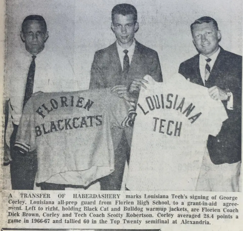 Photograph from the Facebook post “George Corley signs with Tech, 1967”