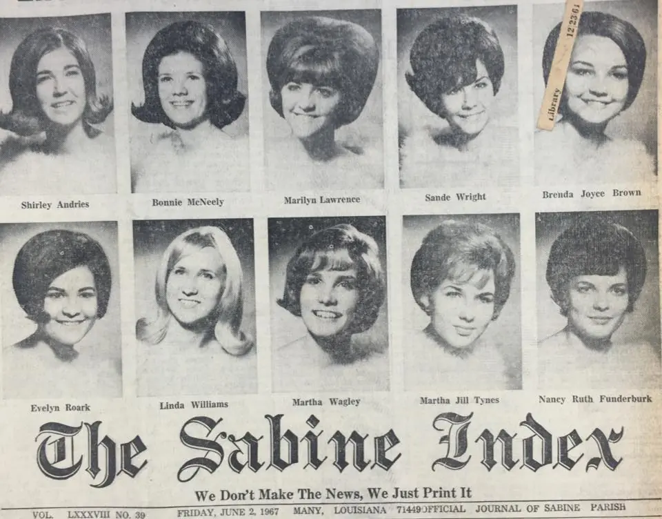Photograph from the Facebook post “15 entrants in Miss Sabine Parish pageant in 1967”