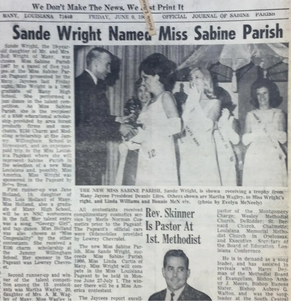 Photograph from the Facebook post “1967 winner of Miss Sabine Parish”