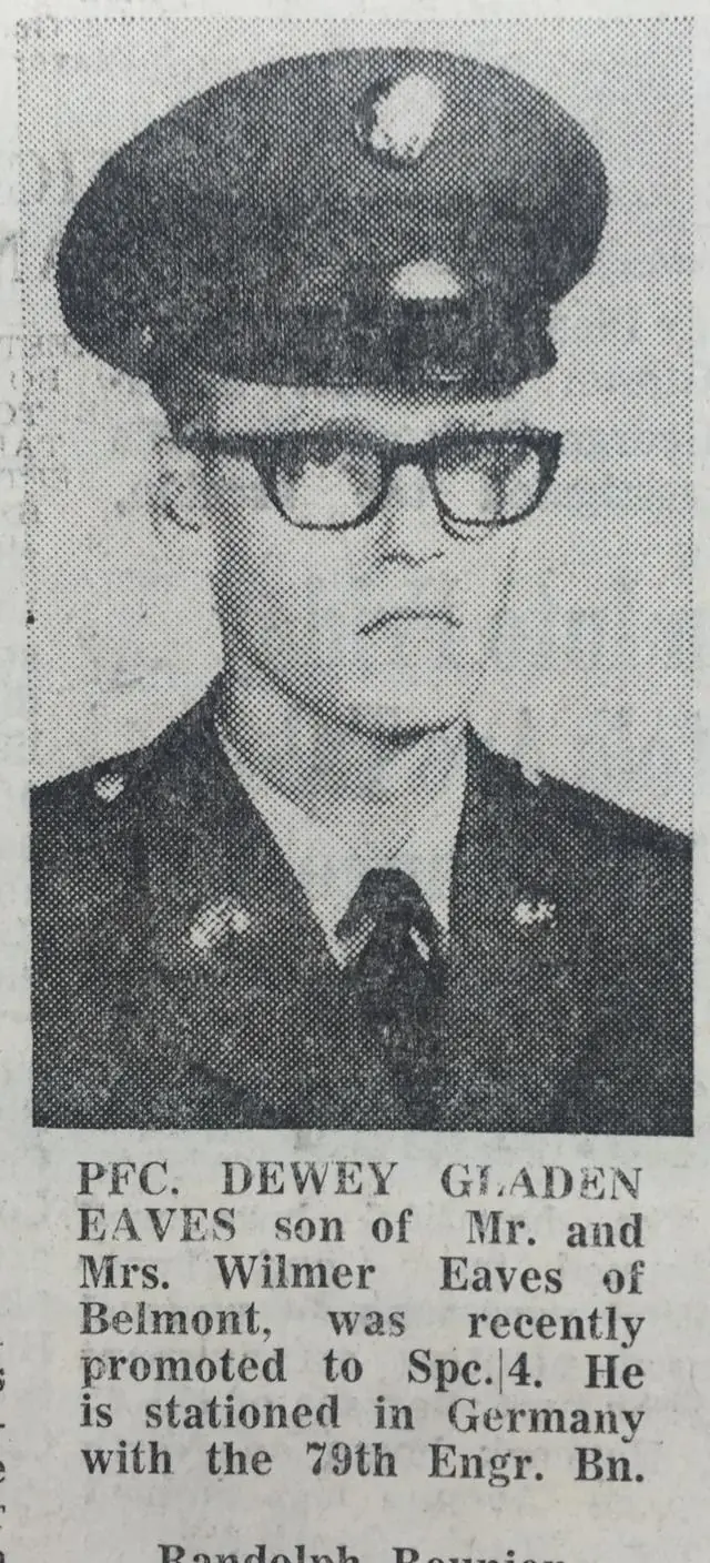 Photograph from the Facebook post “Private First Class Dewey Eaves, 1967”
