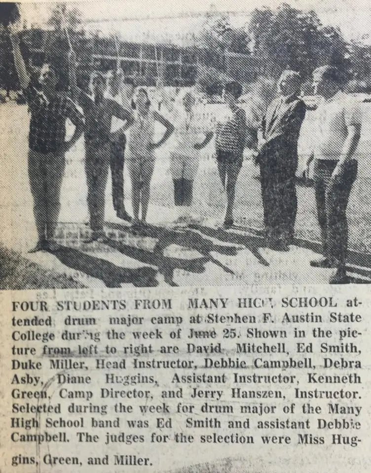 Photograph from the Facebook post “Many students attend drum major camp in 1967”