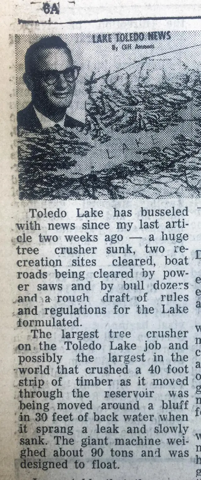 Photograph from the Facebook post “Another progress report on Toledo Bend, dated late August 1967”