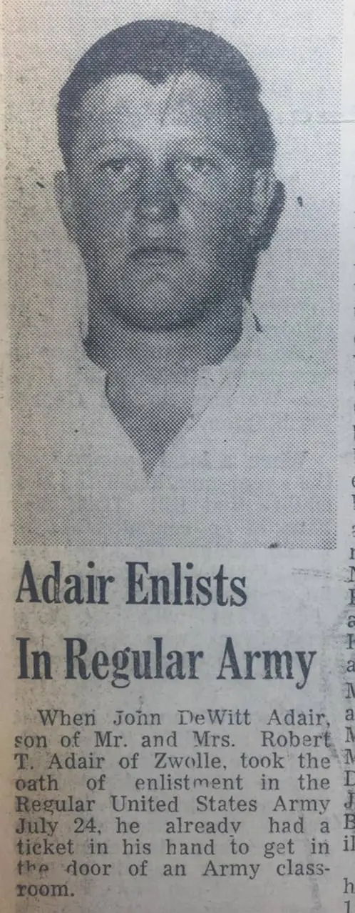 Photograph from the Facebook post “Adair in the Army in 1967”