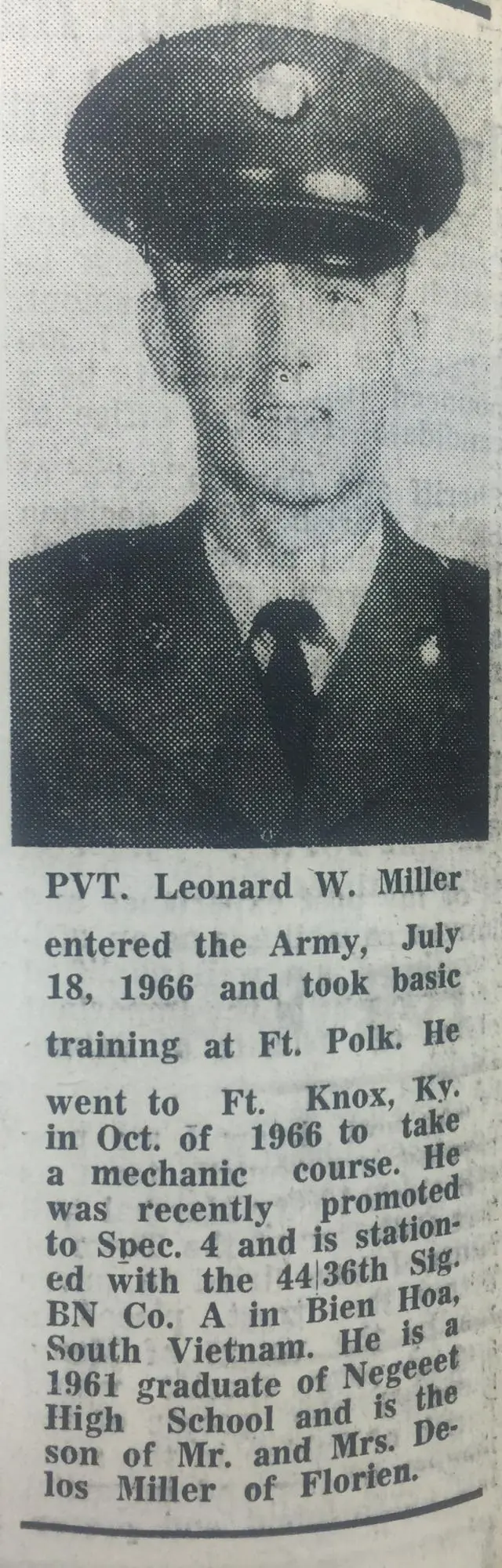 Photograph from the Facebook post “1967, Private Miller in the Army”