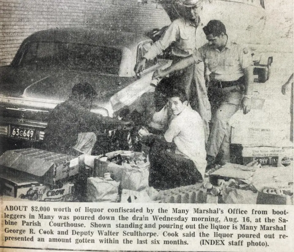 Photograph from the Facebook post “Liquor confiscated in Many.”
