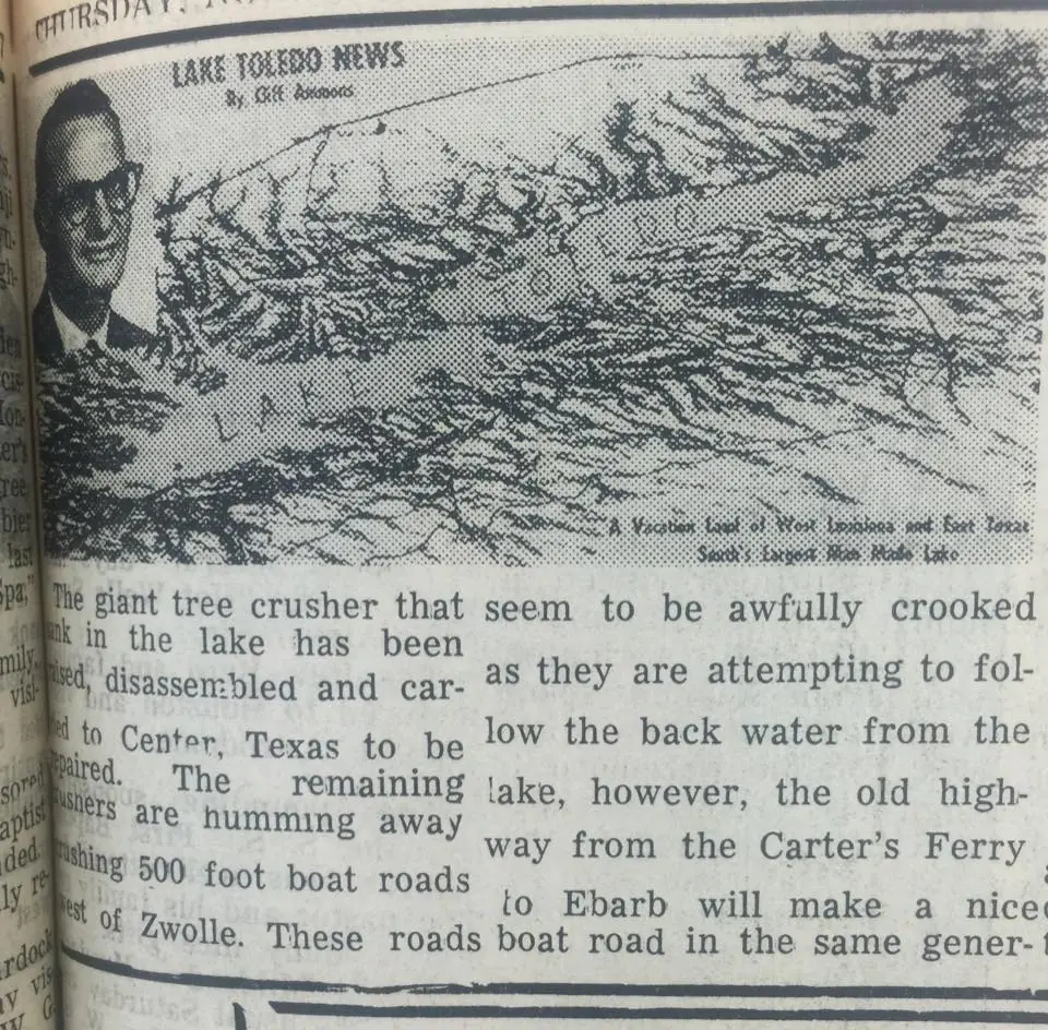 Photograph from the Facebook post “August 31 1967 update report on Toledo Bend”