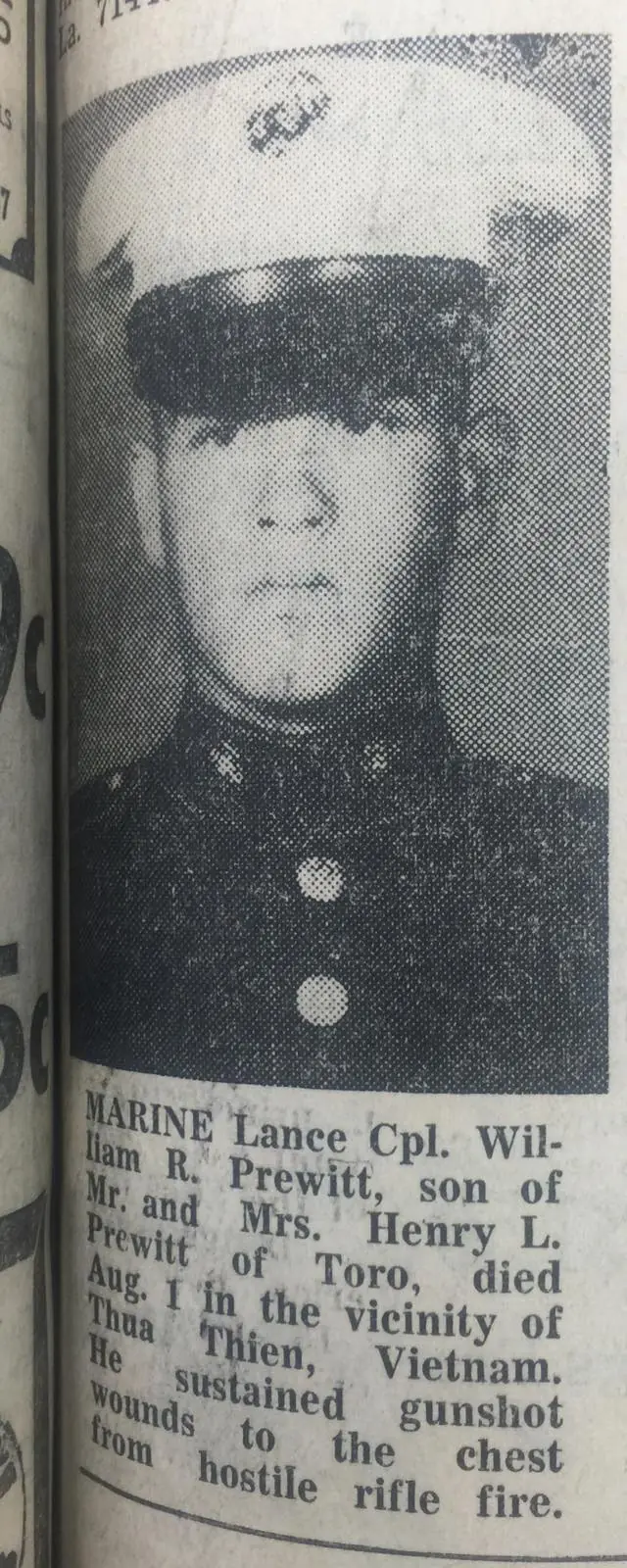 Photograph from the Facebook post “Prewitt gave his life in service to his country.”