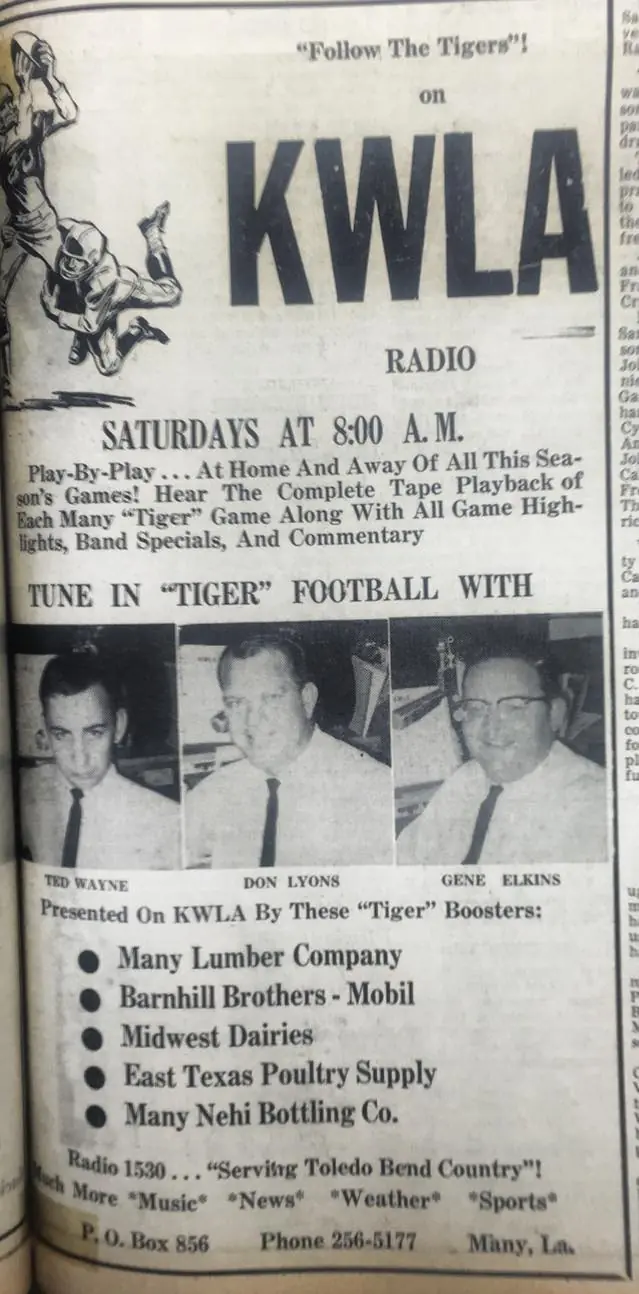 Photograph from the Facebook post “Follow the Tigers on KWLA Radio, in 1967”
