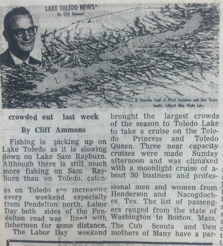 Photograph from the Facebook post “September 1967 progress update on Toledo Bend Lake”