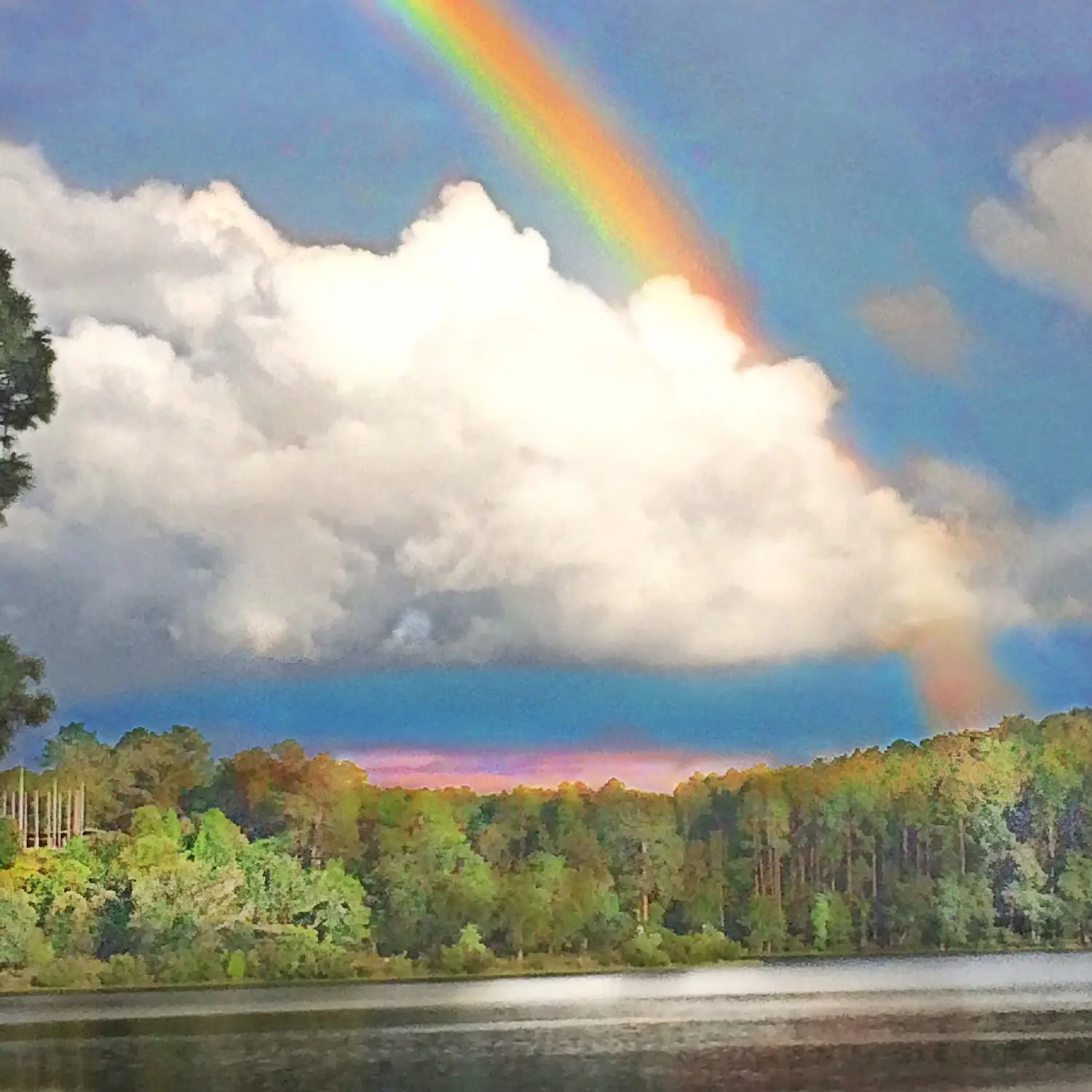 Photograph from the Facebook post “Took this photo of a rainbow over Hodges just about three months ago.”
