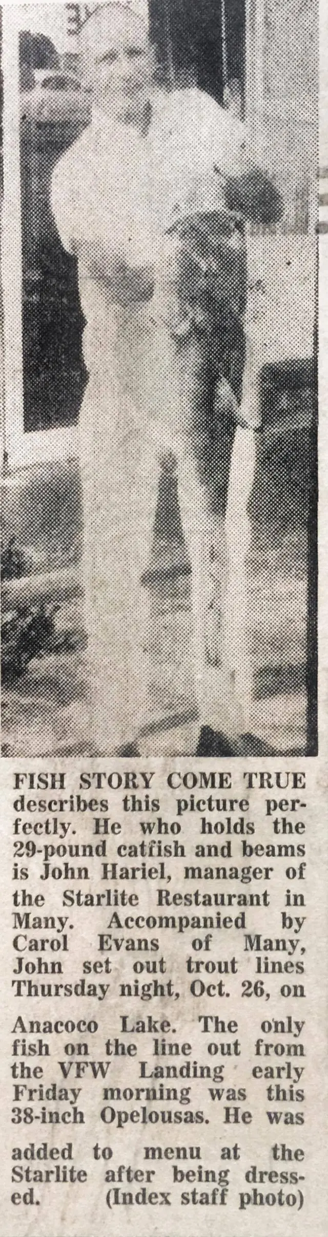 Photograph from the Facebook post “Fish story come true 1967”