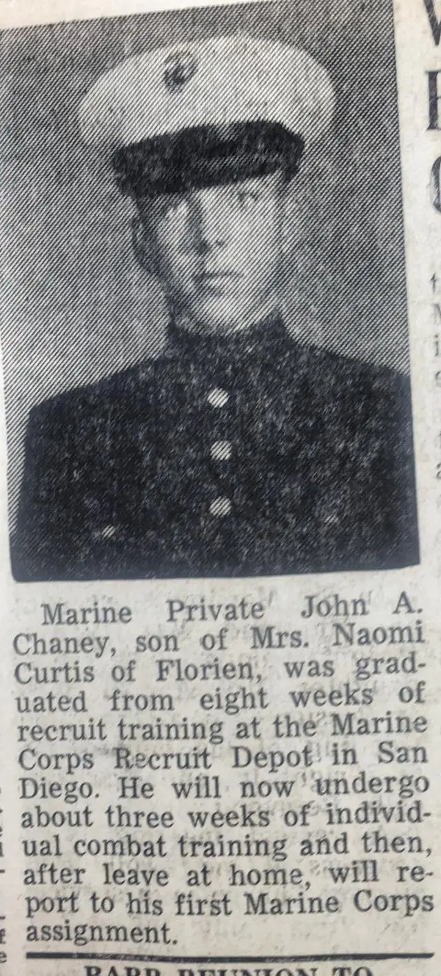 Photograph from the Facebook post “John Chaney in the Marines, 1967”