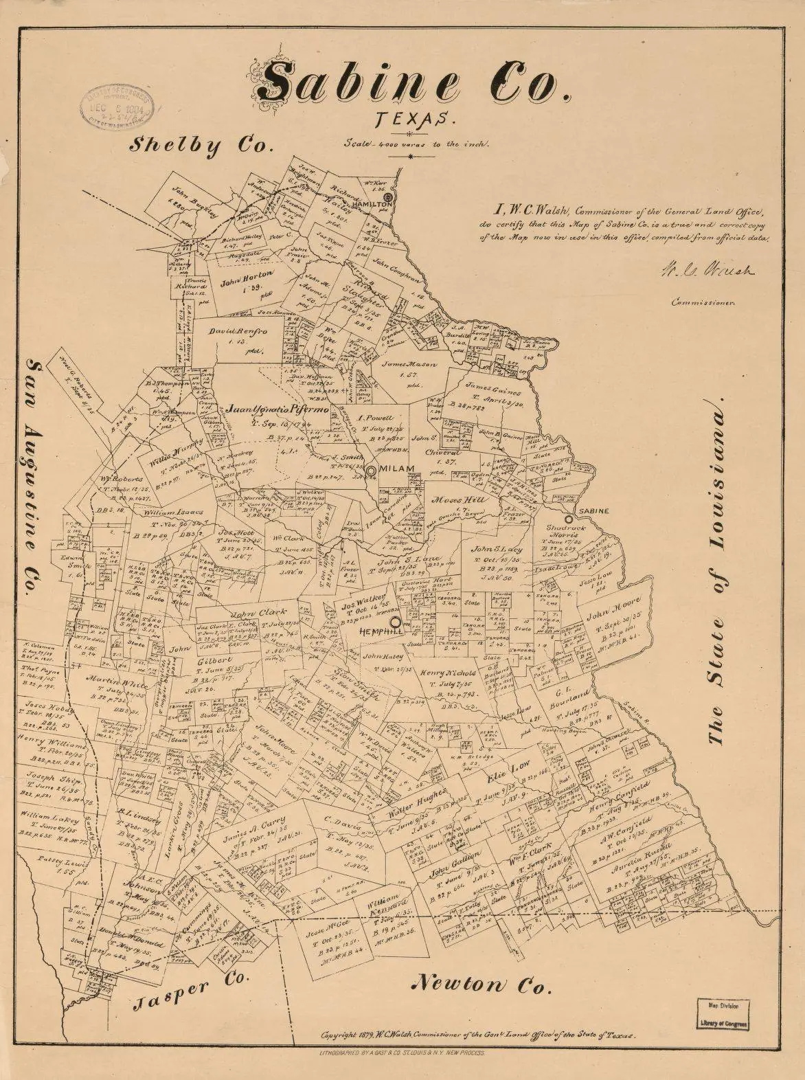 Photograph from the Facebook post “Another Sabine County land ownership map, this one from the year 1884!”