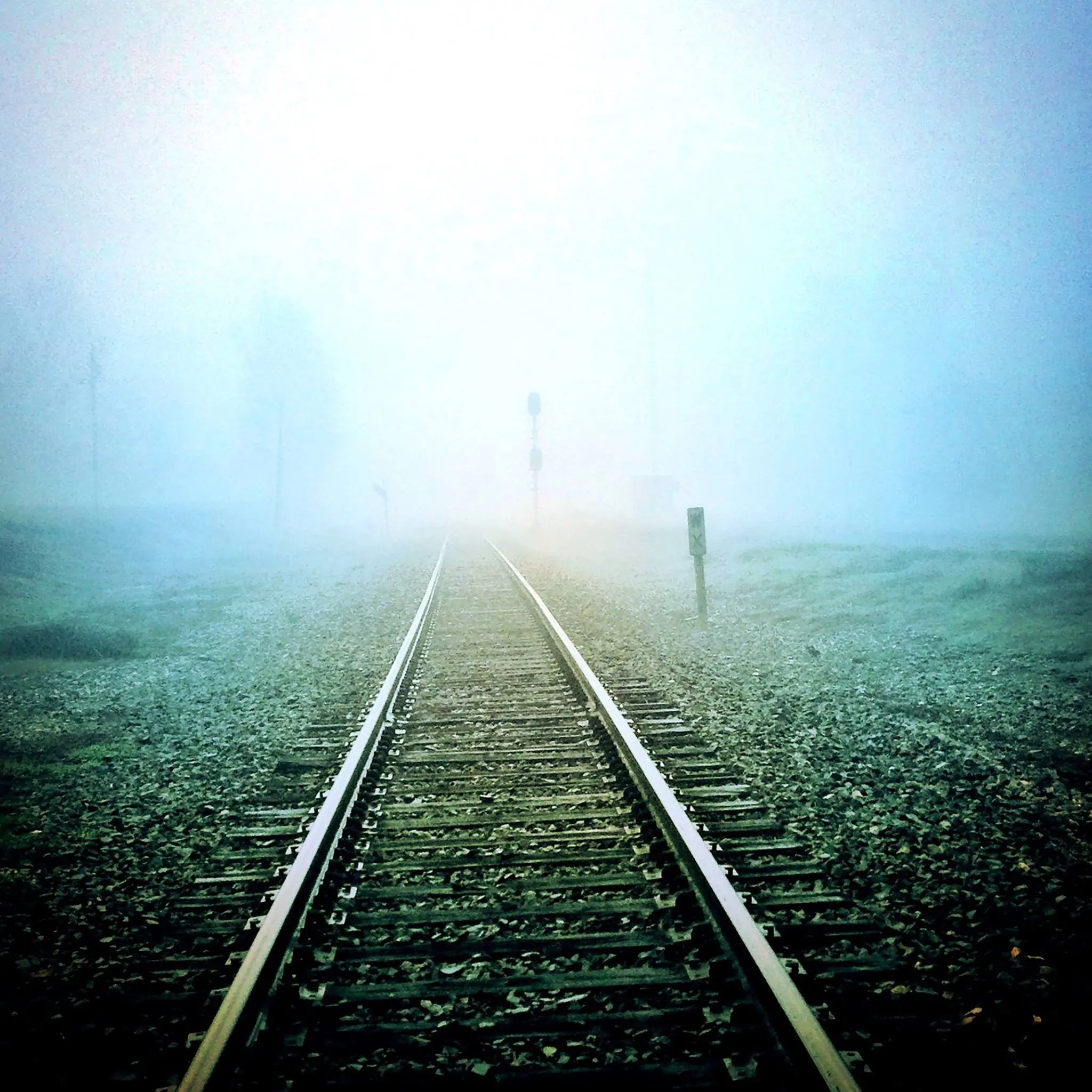 Photograph from the Facebook post “Looking towards the Fisher train depot, through a thick layer of fog.”