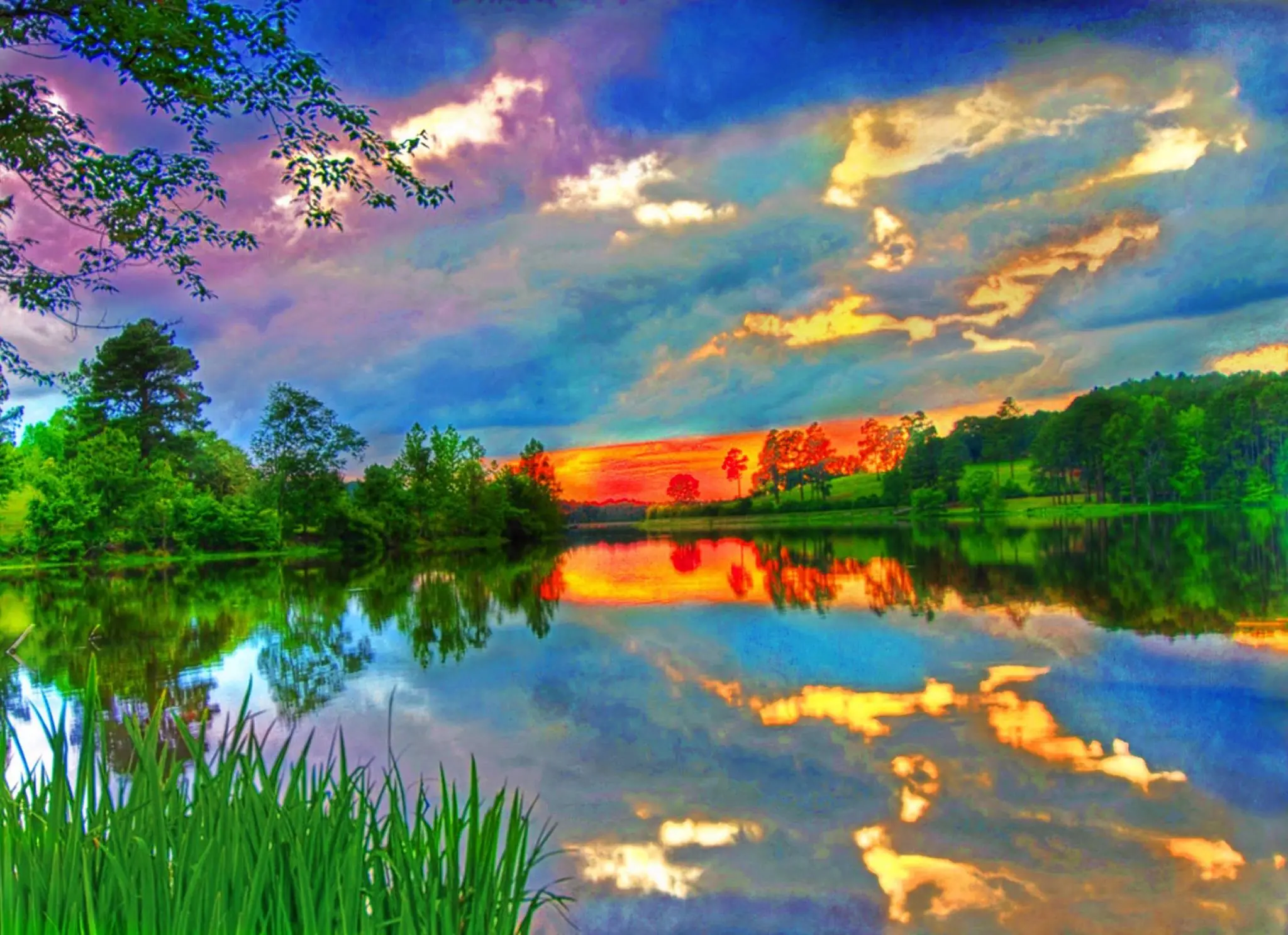 Photograph from the Facebook post “Colorful sunset over Hodges Gardens, last spring.”