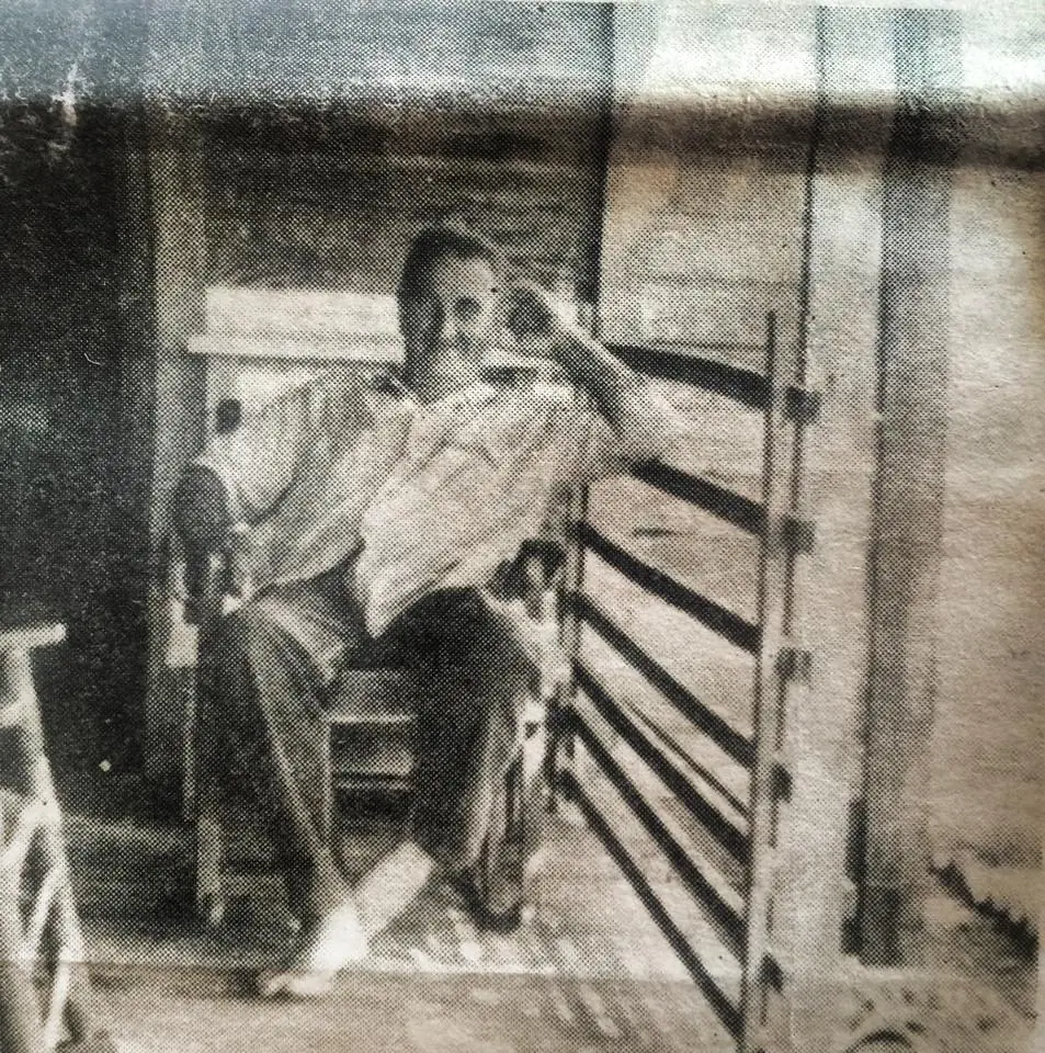 Photograph from the Facebook post “Joe Crnvokic of Zwolle is shown as he sits on his front porch in the 1970s”
