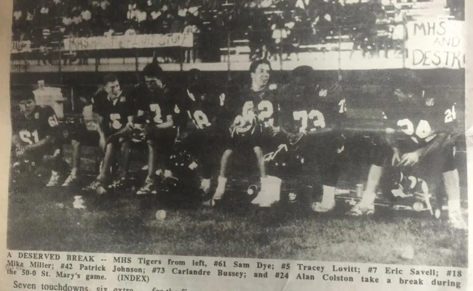 Photograph from the Facebook post “Some 1991 and 1992 Many High football.”