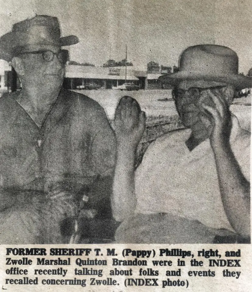 Photograph from the Facebook post “From 1973, The Sabine Index, "Veteran Law Officers Recall Zwolle Residents"”