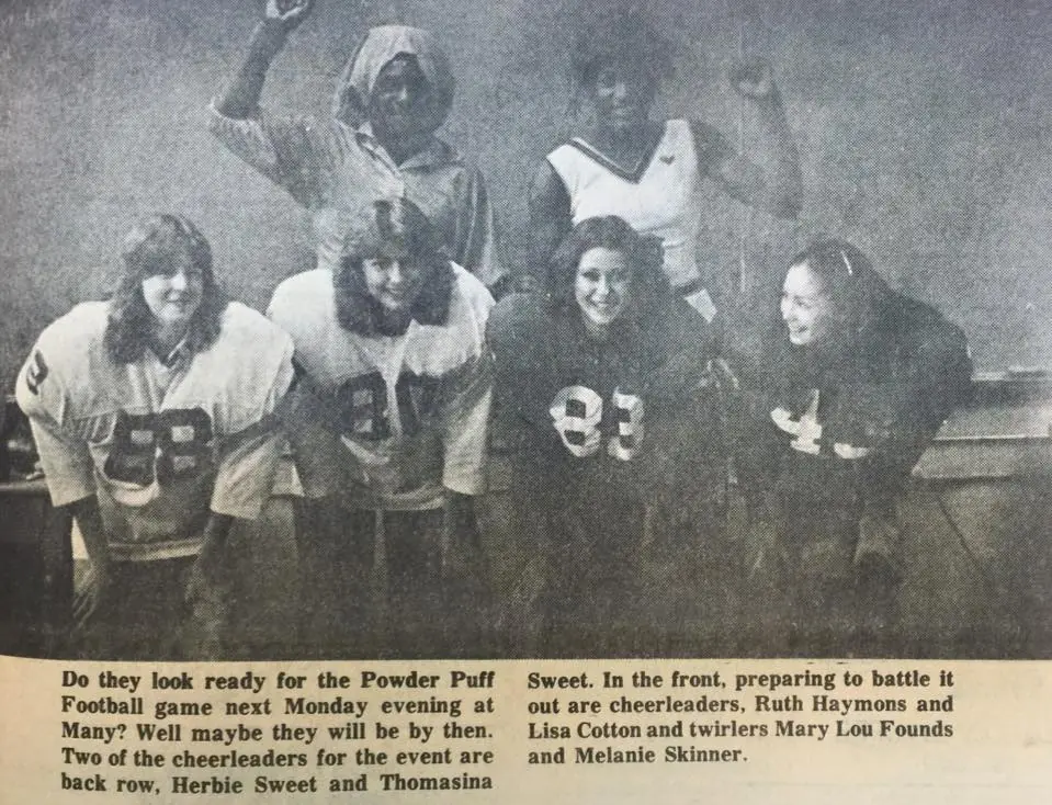 Photograph from the Facebook post “Powder Puff football at Many in 1979”