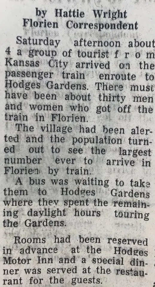 Photograph from the Facebook post “Kansas City tourists arrive in Florien for tour of Hodges Gardens.”