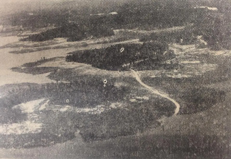 Photograph from the Facebook post “1967, aerial photo of area that will be part of Toledo Bend...”