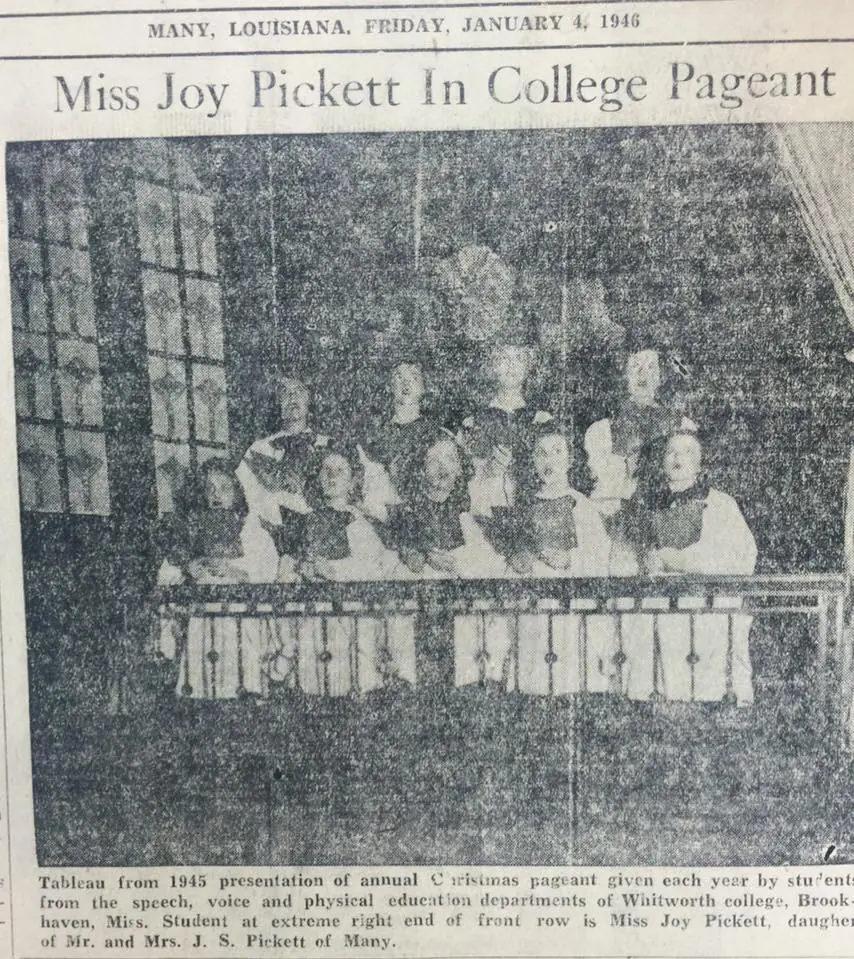 Photograph from the Facebook post “1946 Miss Joy Pickett in college pageant.”