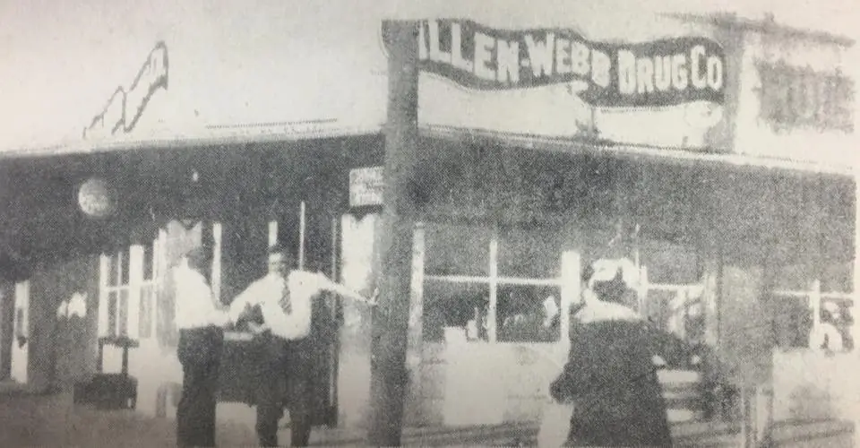 Photograph from the Facebook post “1900, Allen-Webb Drug Company was located in Zwolle at the corner of Front Street and…”