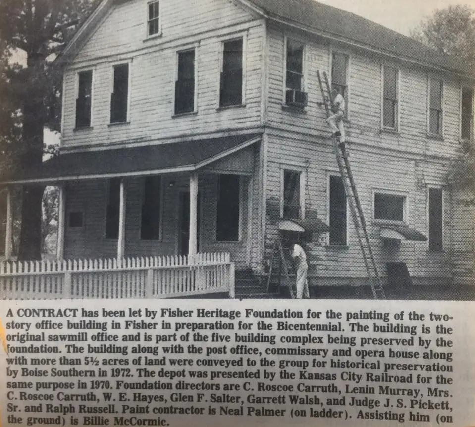 Photograph from the Facebook post “Neal Palmer and Billie McCormic preparing to paint one of the historic buildings in the…”