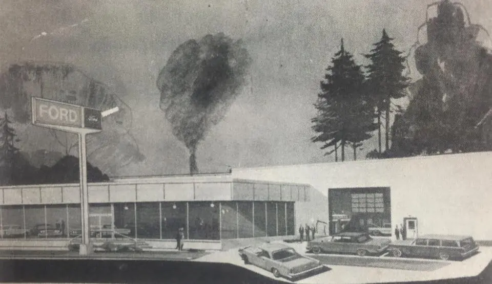 Photograph from the Facebook post “Late 1970s, Hanna Abington Ford announces plans for new facilities, on Hwy.”