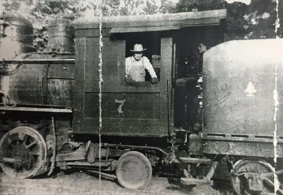 Photograph from the Facebook post “Orville Maxie, employee and engine operator for 4L Lumber Company of Fisher is shown…”