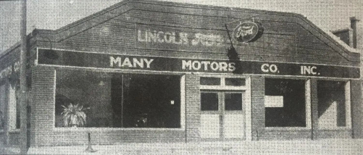 Photograph from the Facebook post “Many Motors Company was the local Ford and Lincoln Dealership.”