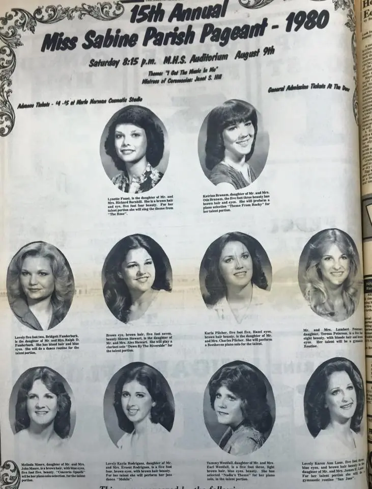 Photograph from the Facebook post “Miss Sabine Parish 1980”