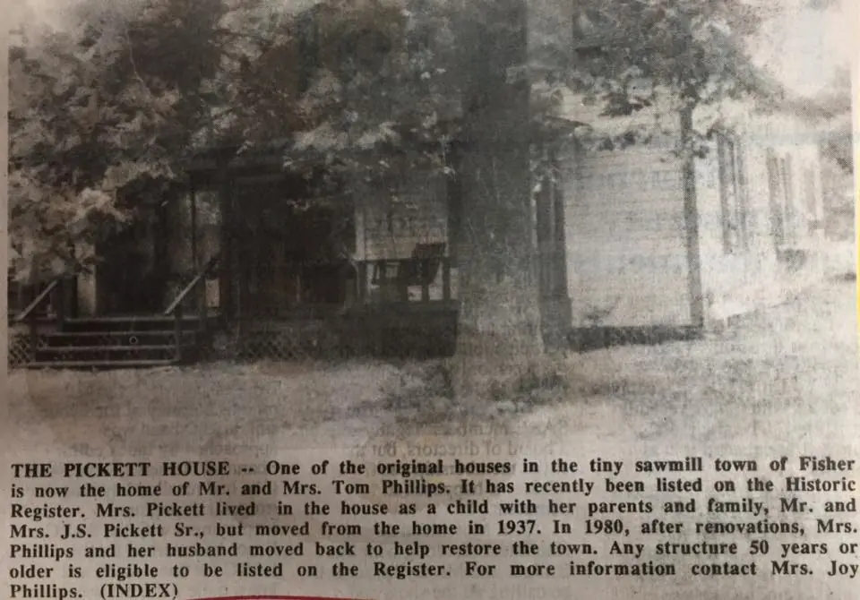 Photograph from the Facebook post “One of the original homes of the sawmill village of Fisher.”