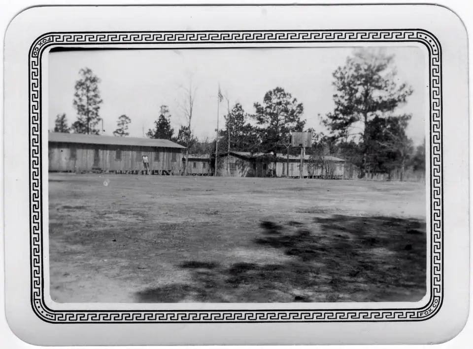 Photograph from the Facebook post “Photograph of the buildings at the CCC camp in Pineland, Texas.”