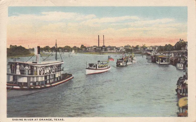 Photograph from the Facebook post “1919, traffic on the Sabine River at Orange, Texas.”