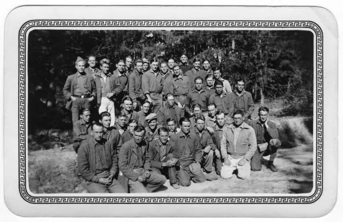 Photograph from the Facebook post “Photograph of a group photograph of Civilian Conservation Corp camp members in West…”